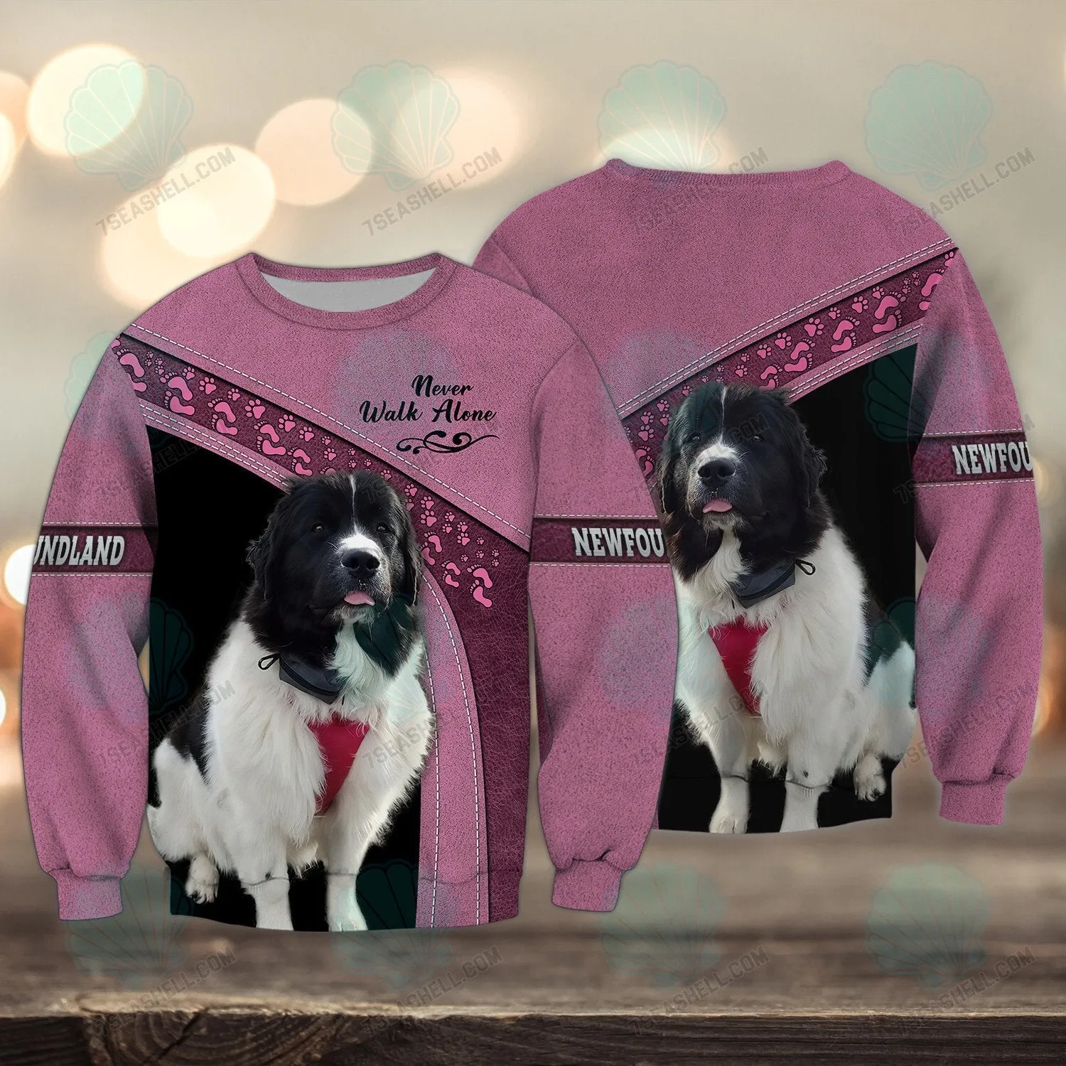 Newfoundland Love Pink Never Walk Alone 3D Full Print Shirts, Christmas Dog Memorial Gifts for loss of Dog