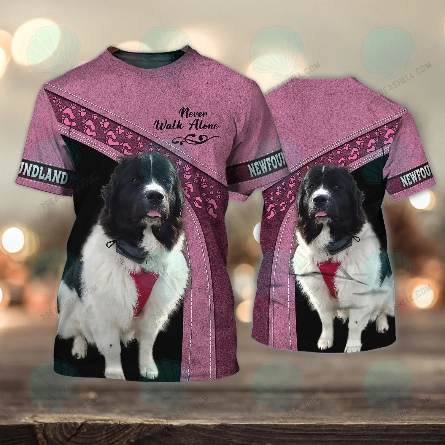 Newfoundland Love Pink Never Walk Alone 3D Full Print Shirts, Christmas Dog Memorial Gifts for loss of Dog