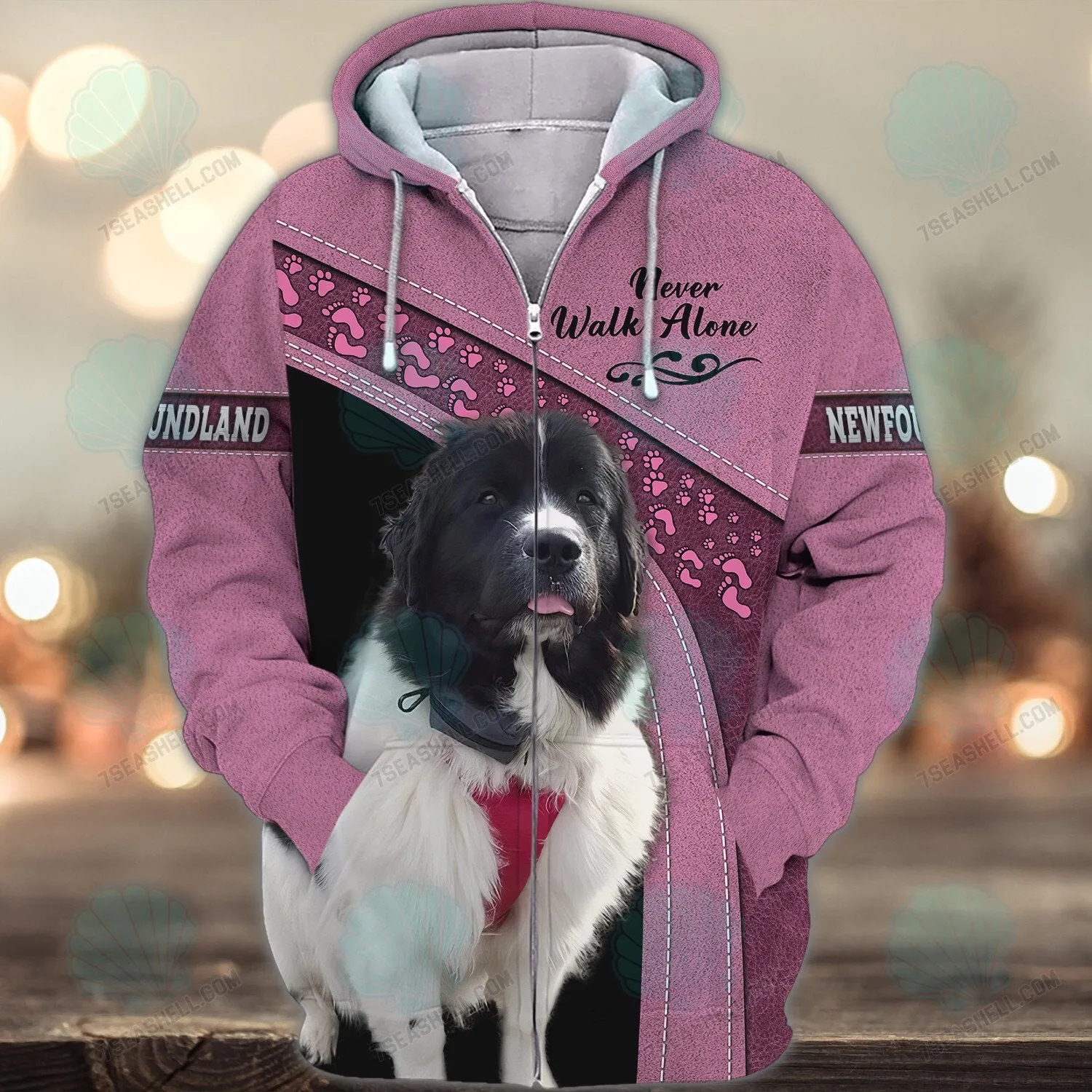 Newfoundland Love Pink Never Walk Alone 3D Full Print Shirts, Christmas Dog Memorial Gifts for loss of Dog