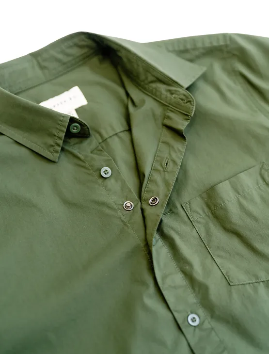 Olive Short Sleeve Button-Up with Ribbed Cuff