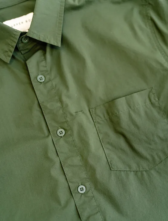 Olive Short Sleeve Button-Up with Ribbed Cuff