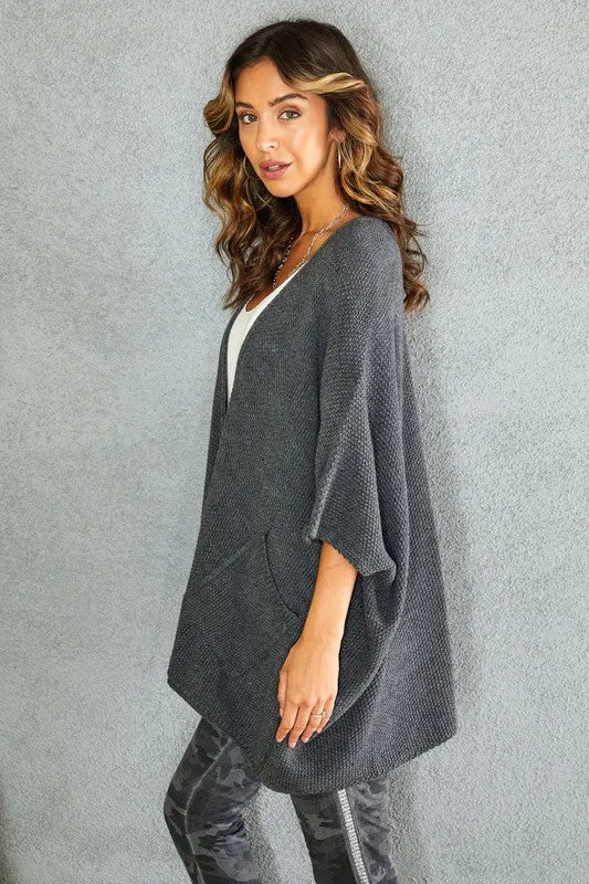 OPEN FRONT LAYERING SWEATER (CHARCOAL)