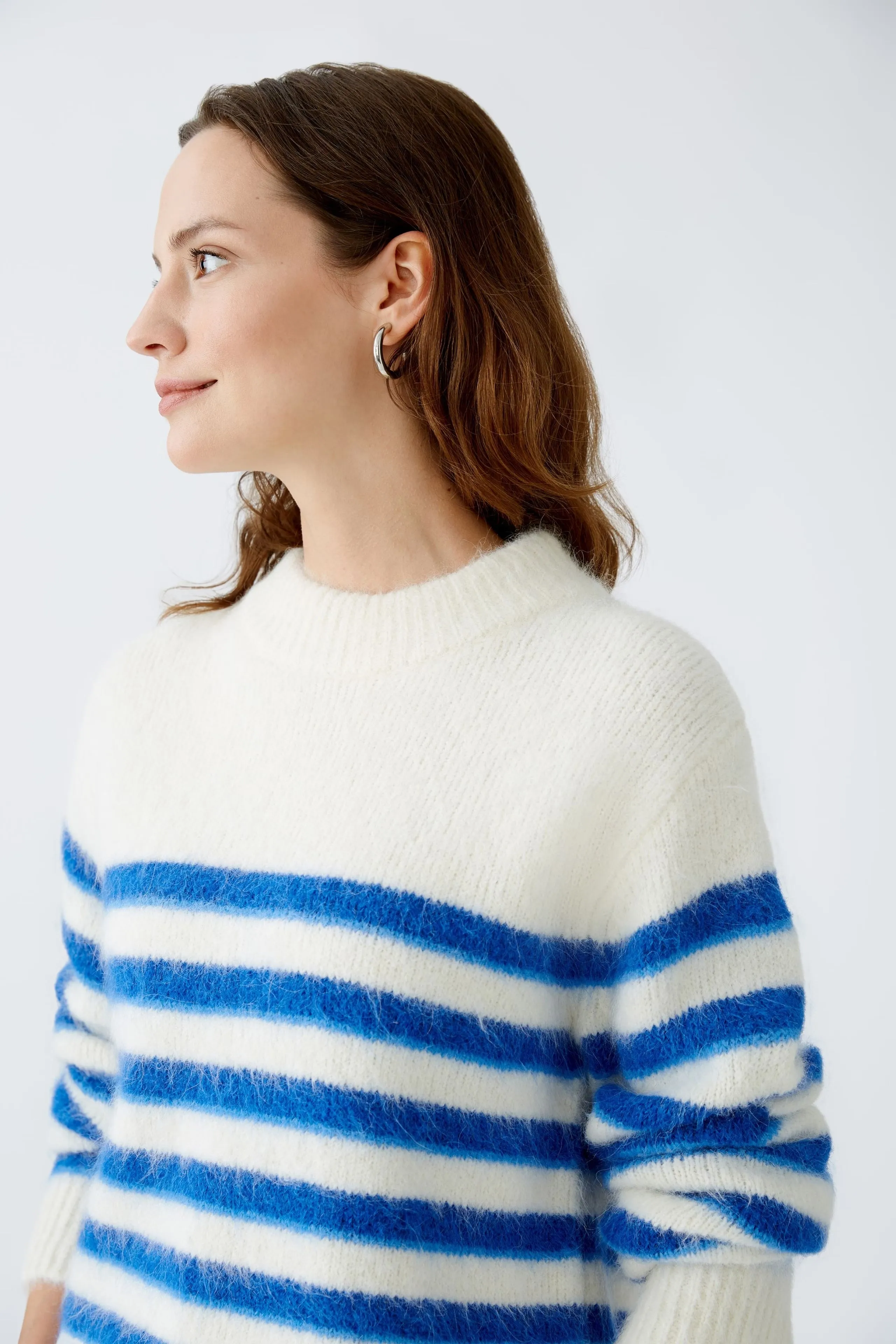 Oui Alpaca Blend Knit Sweater Offwhite/Blue