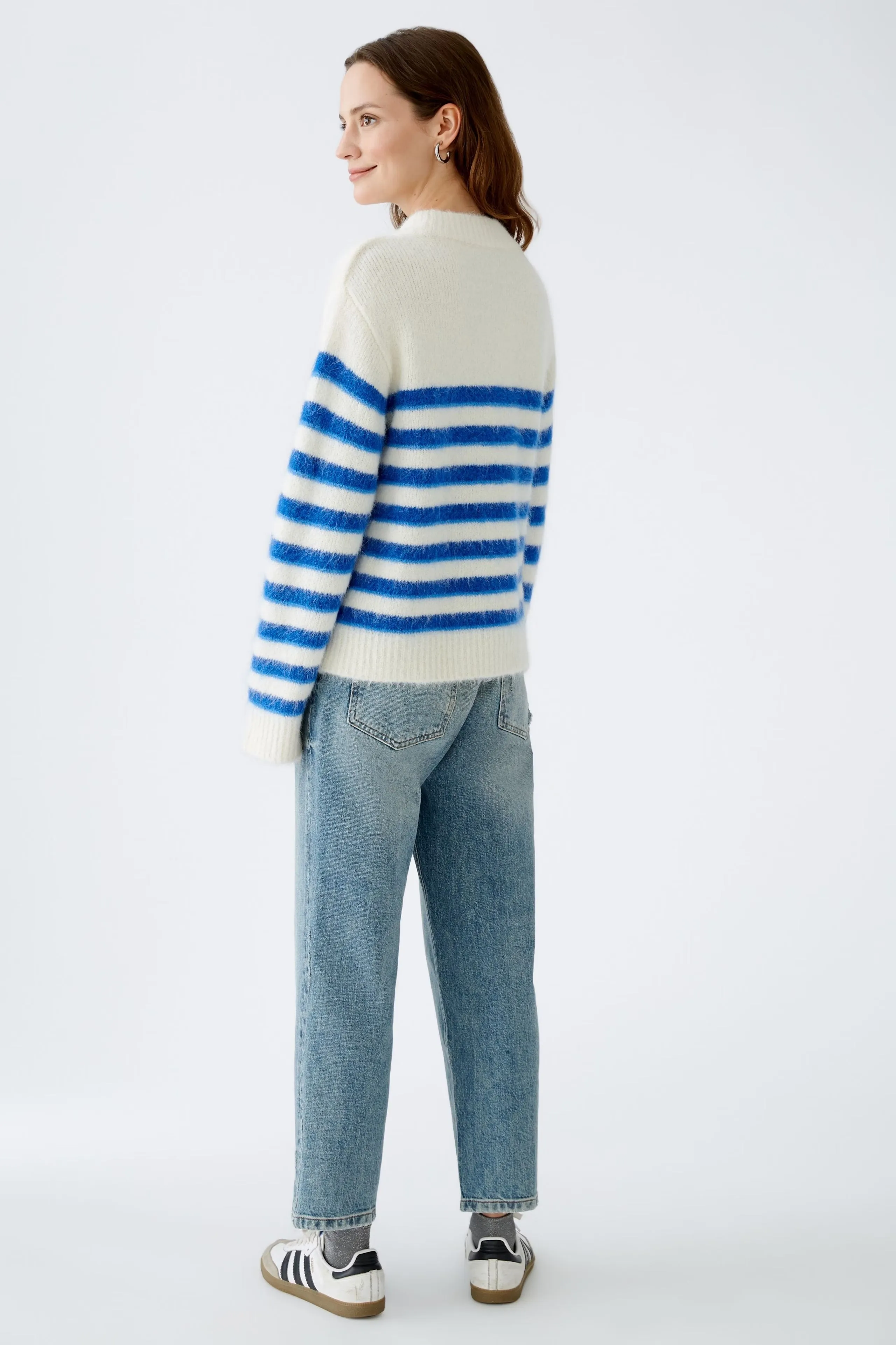 Oui Alpaca Blend Knit Sweater Offwhite/Blue