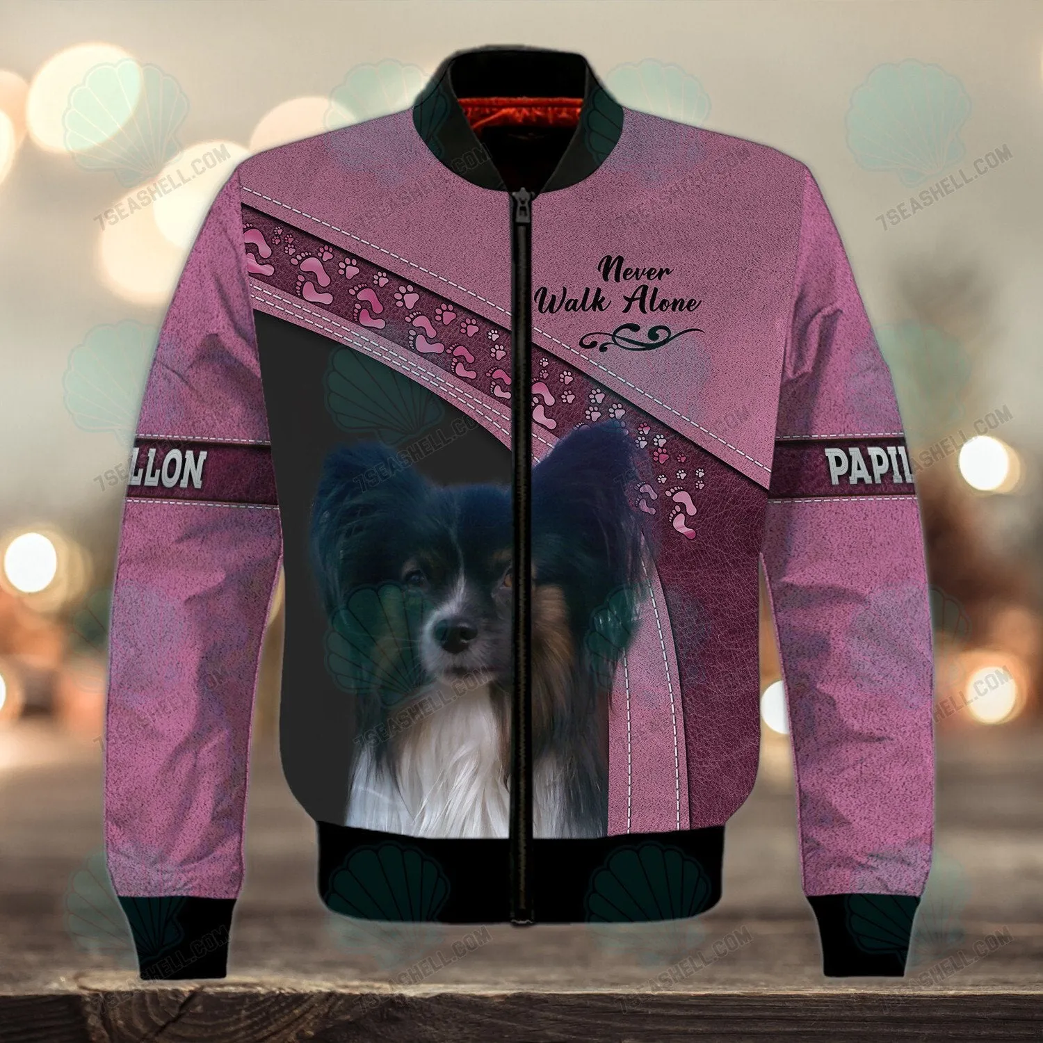 Papillon Pink Love Never Walk Alone 3D Full Print Shirts, Christmas Dog Memorial Gifts for loss of Dog