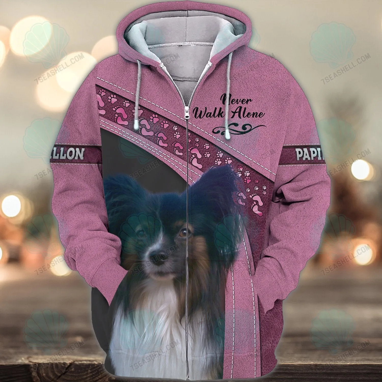 Papillon Pink Love Never Walk Alone 3D Full Print Shirts, Christmas Dog Memorial Gifts for loss of Dog