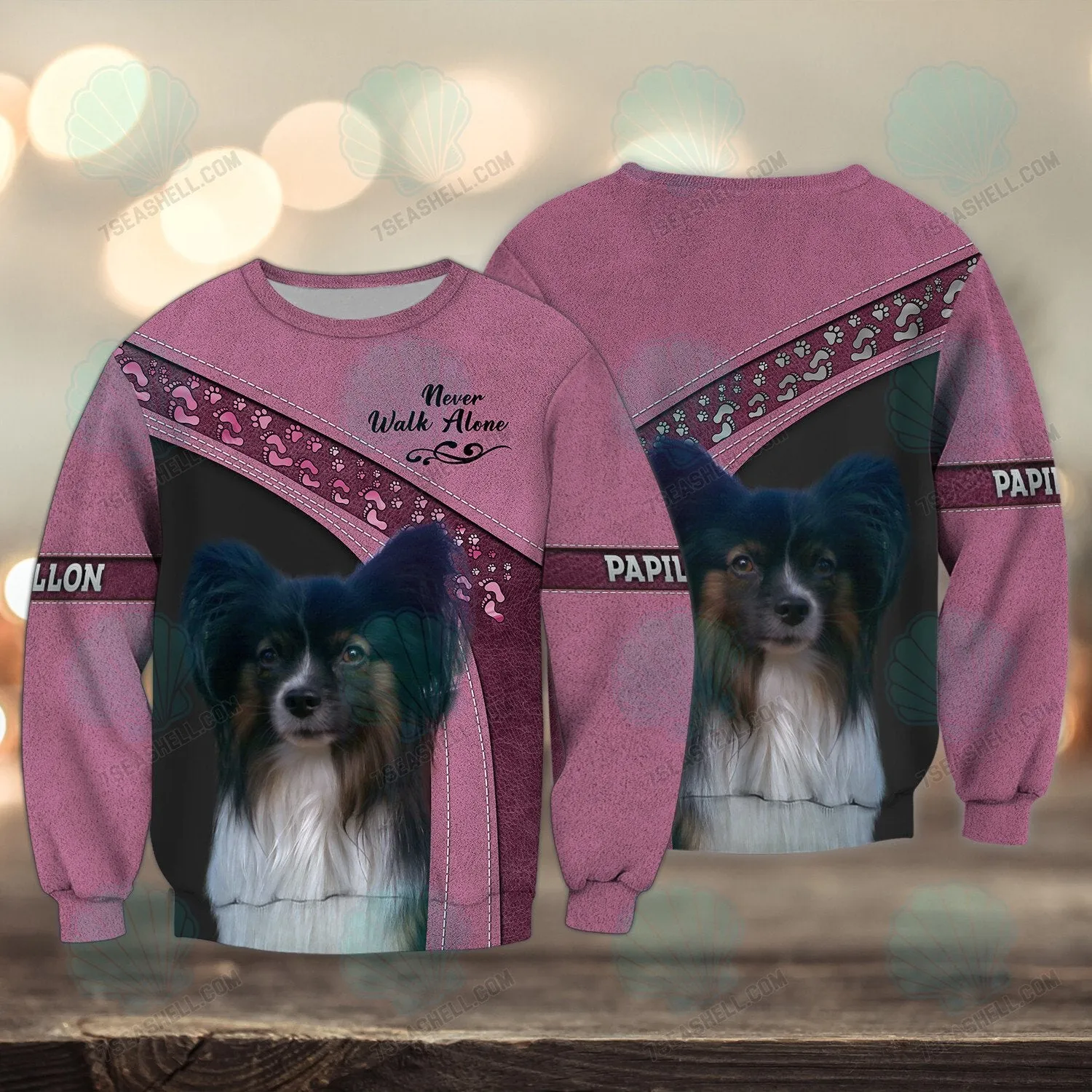 Papillon Pink Love Never Walk Alone 3D Full Print Shirts, Christmas Dog Memorial Gifts for loss of Dog