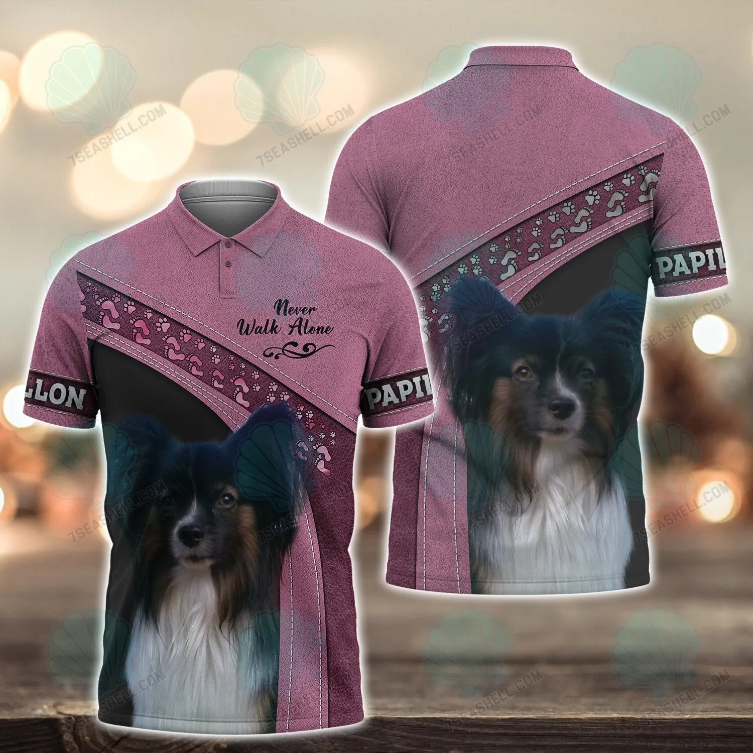 Papillon Pink Love Never Walk Alone 3D Full Print Shirts, Christmas Dog Memorial Gifts for loss of Dog