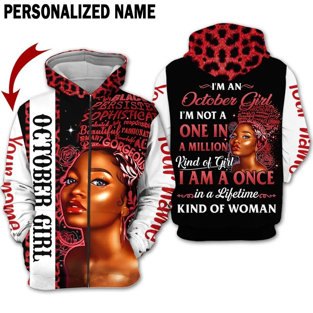 Personalized Name Birthday Outfit October Girl Red Kind Of Woman All Over Printed Birthday Shirt