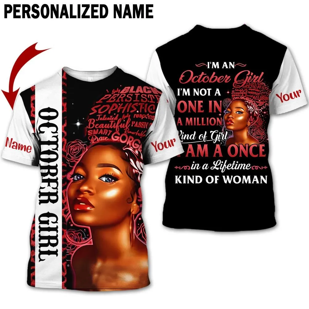 Personalized Name Birthday Outfit October Girl Red Kind Of Woman All Over Printed Birthday Shirt