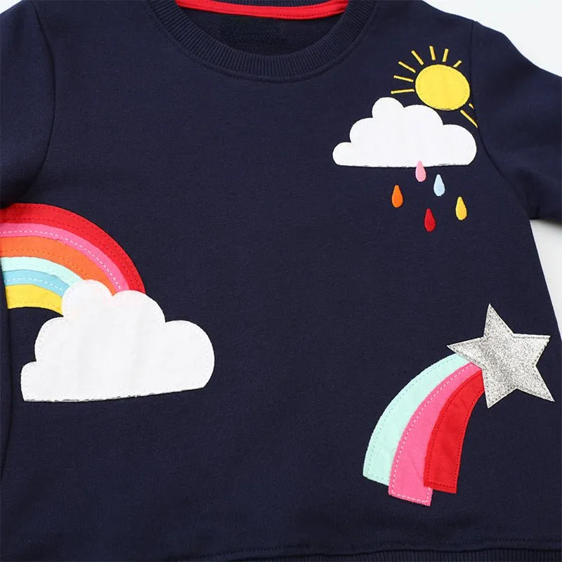 Premium Cotton Toddler/Kid Girl's Rainbow with Cloud and Star Design Sweatshirt