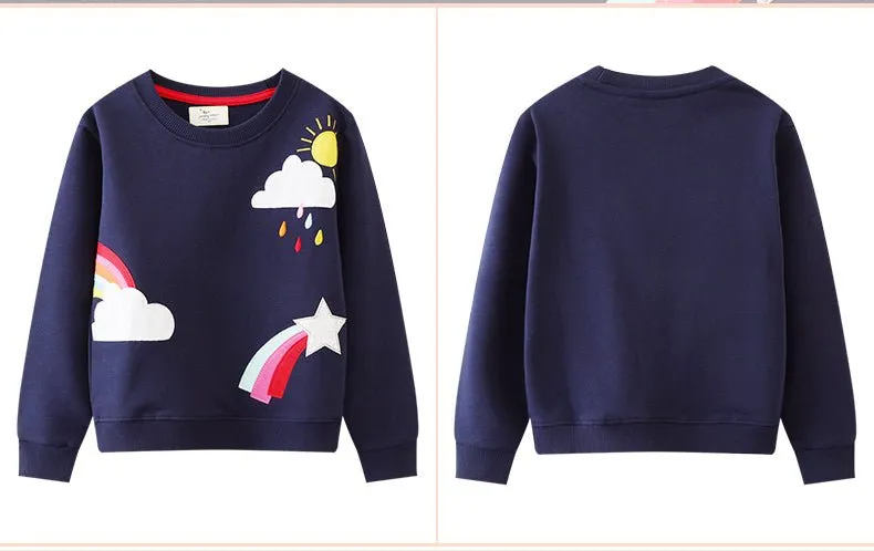 Premium Cotton Toddler/Kid Girl's Rainbow with Cloud and Star Design Sweatshirt