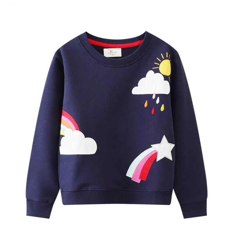 Premium Cotton Toddler/Kid Girl's Rainbow with Cloud and Star Design Sweatshirt