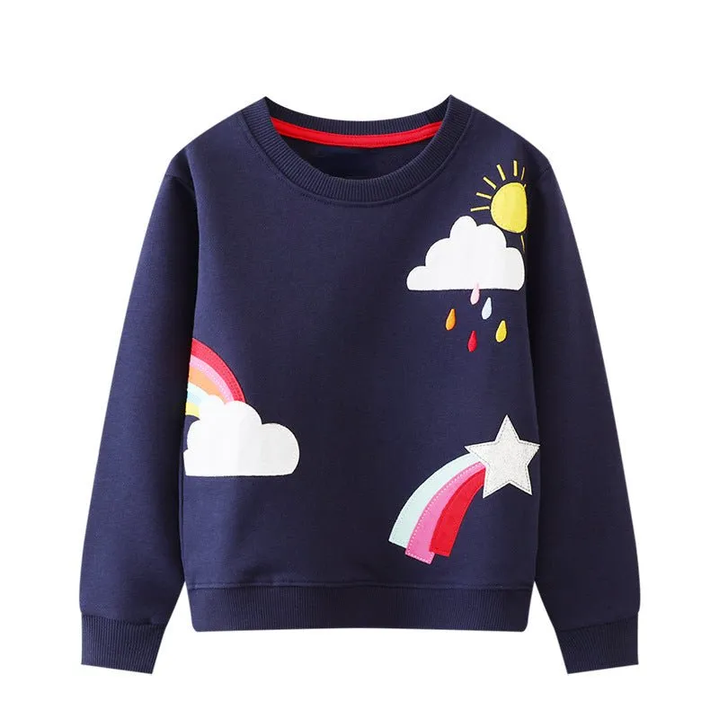 Premium Cotton Toddler/Kid Girl's Rainbow with Cloud and Star Design Sweatshirt