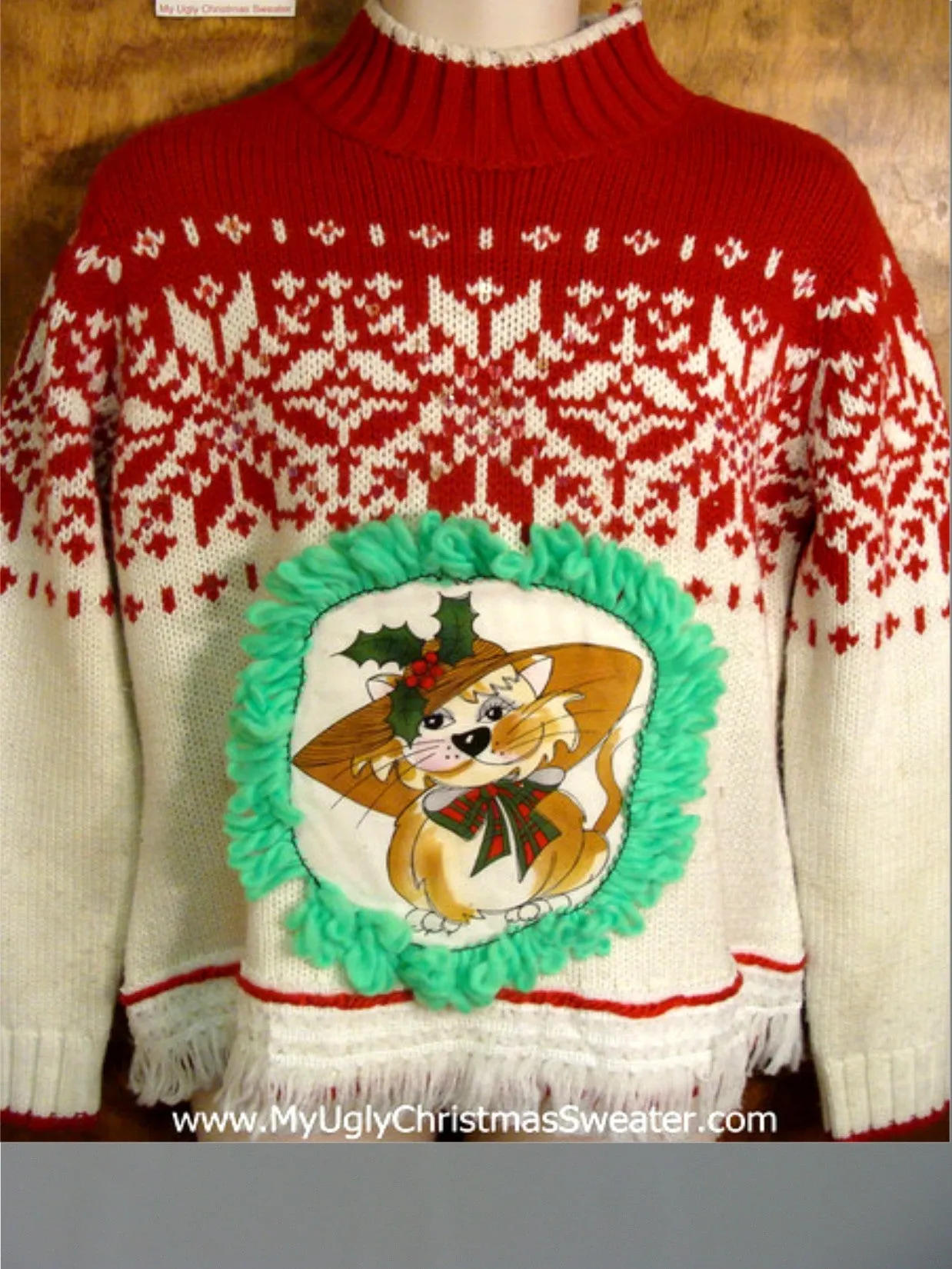 Red and White Nordic Cat Nordic Christmas Sweater