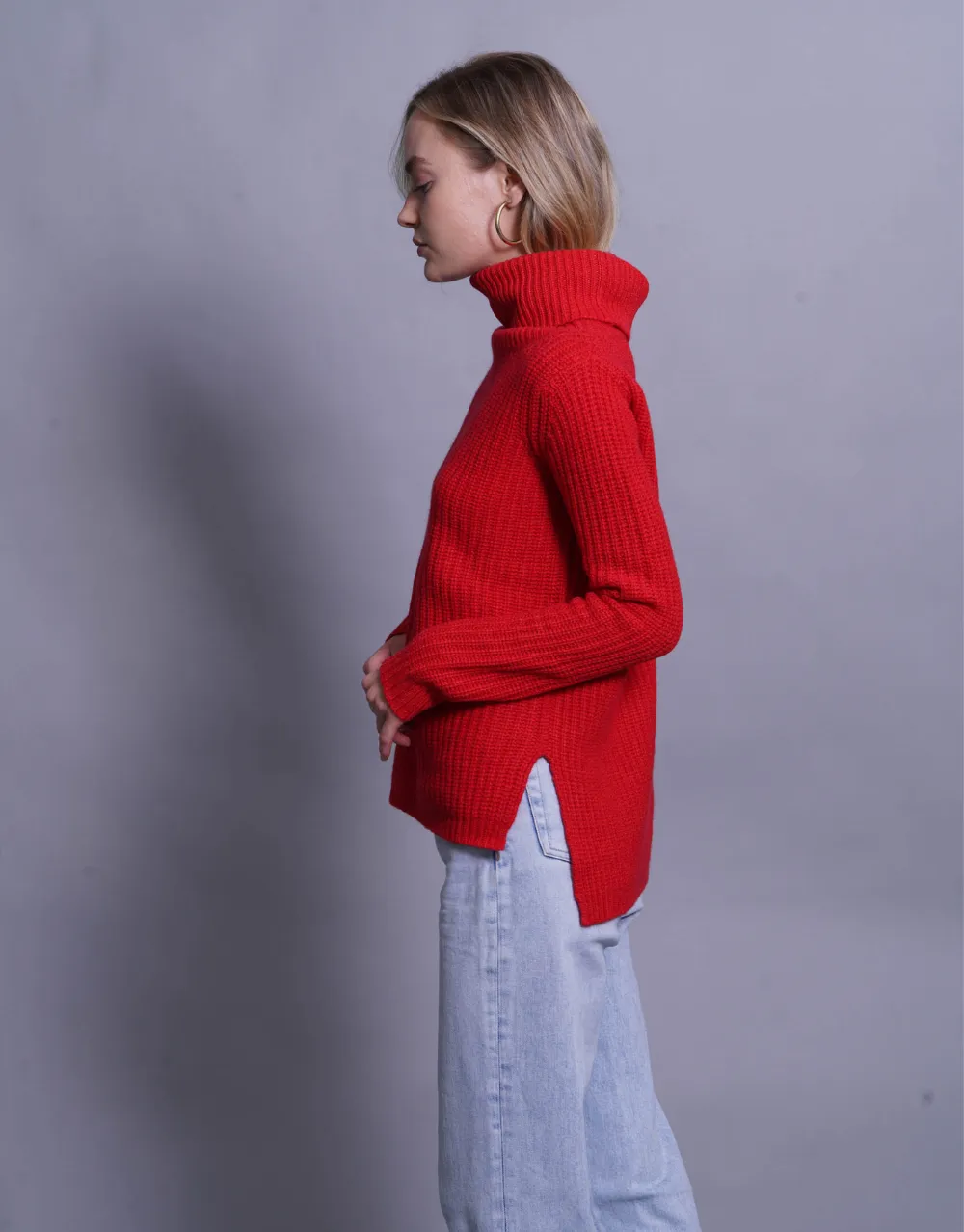 Rib Knit Turtleneck Sweater in Fire