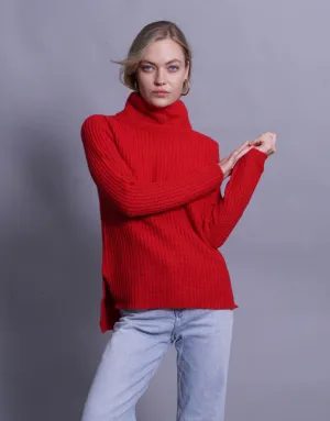 Rib Knit Turtleneck Sweater in Fire