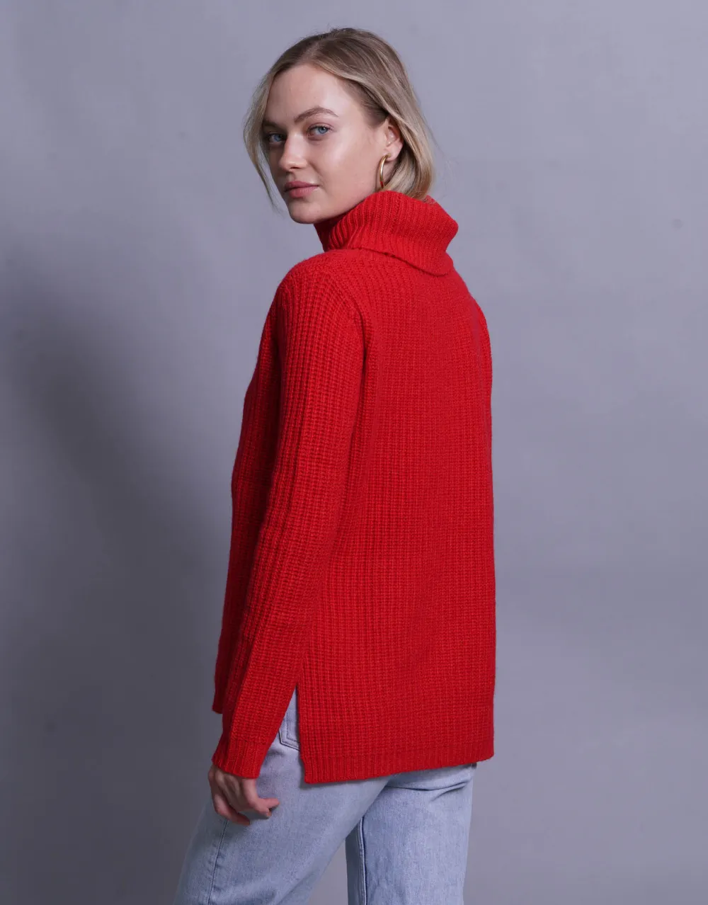 Rib Knit Turtleneck Sweater in Fire