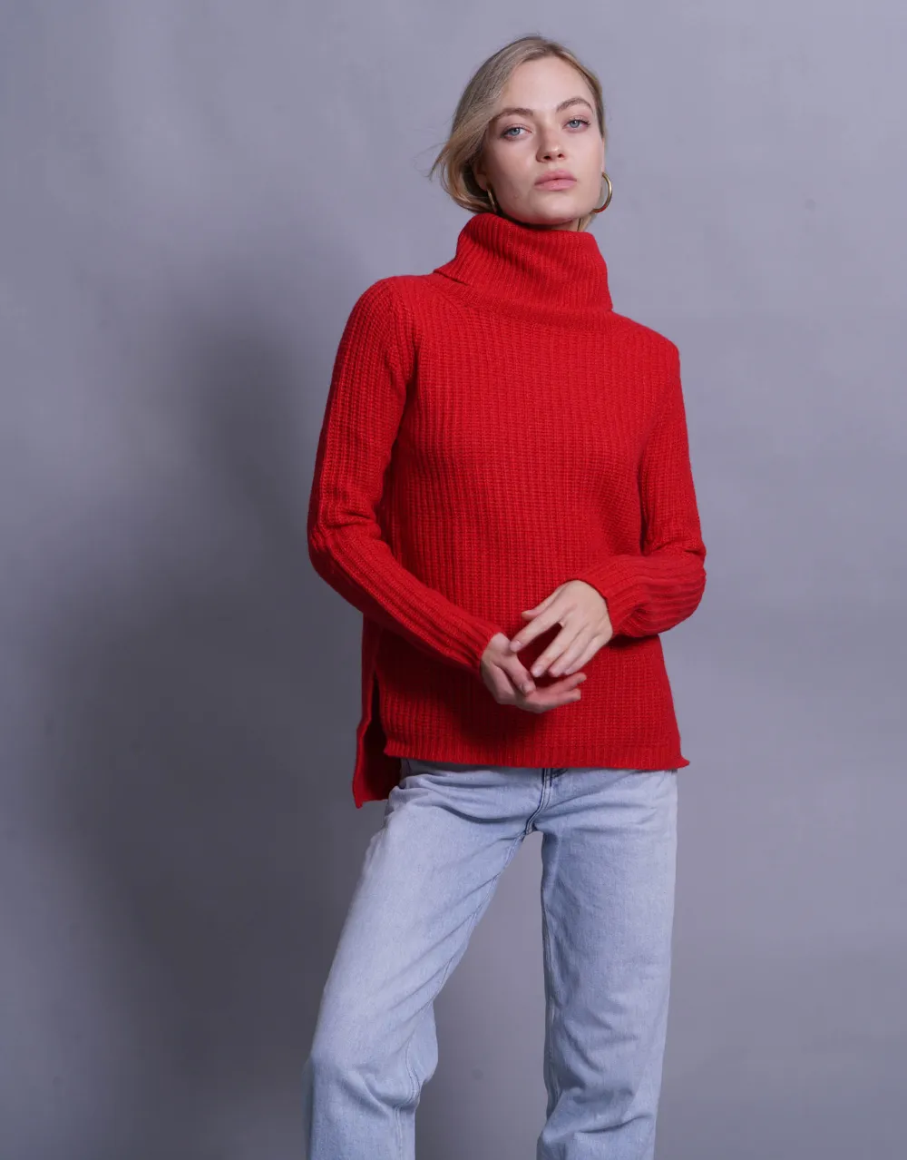 Rib Knit Turtleneck Sweater in Fire