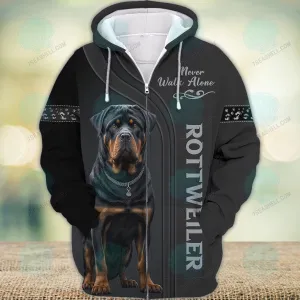 Rottweiler Lover Never Walk Alone 3D Full Print Shirts, Christmas Dog Memorial Gifts for loss of Dog