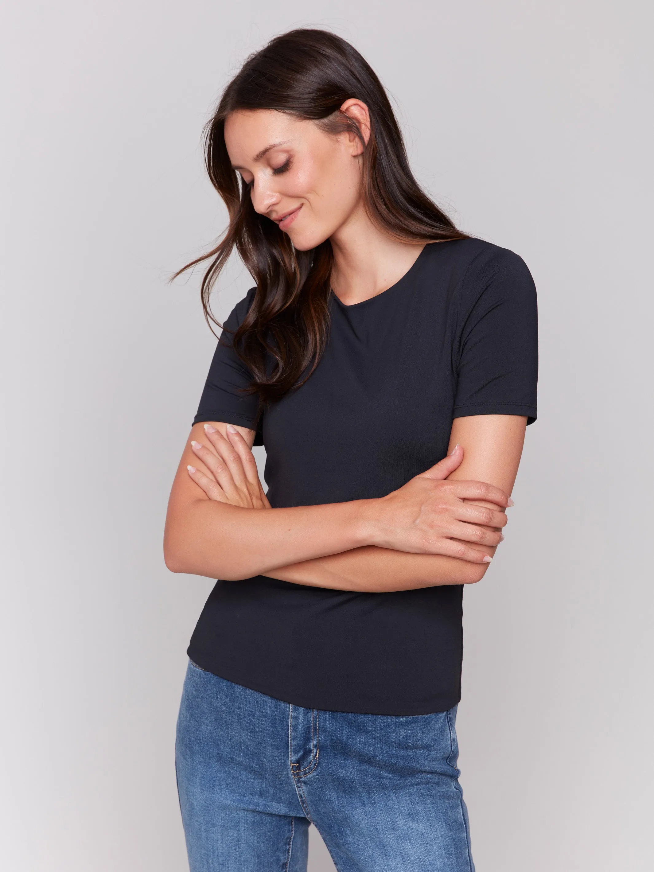 Short-Sleeved Super Stretch Top - Black