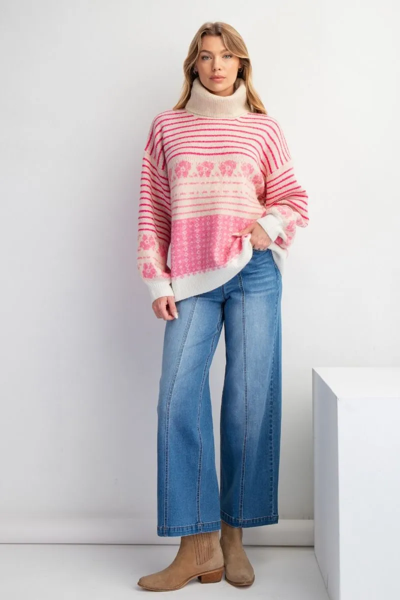 Ski Lodge Turtleneck Sweater - Pink