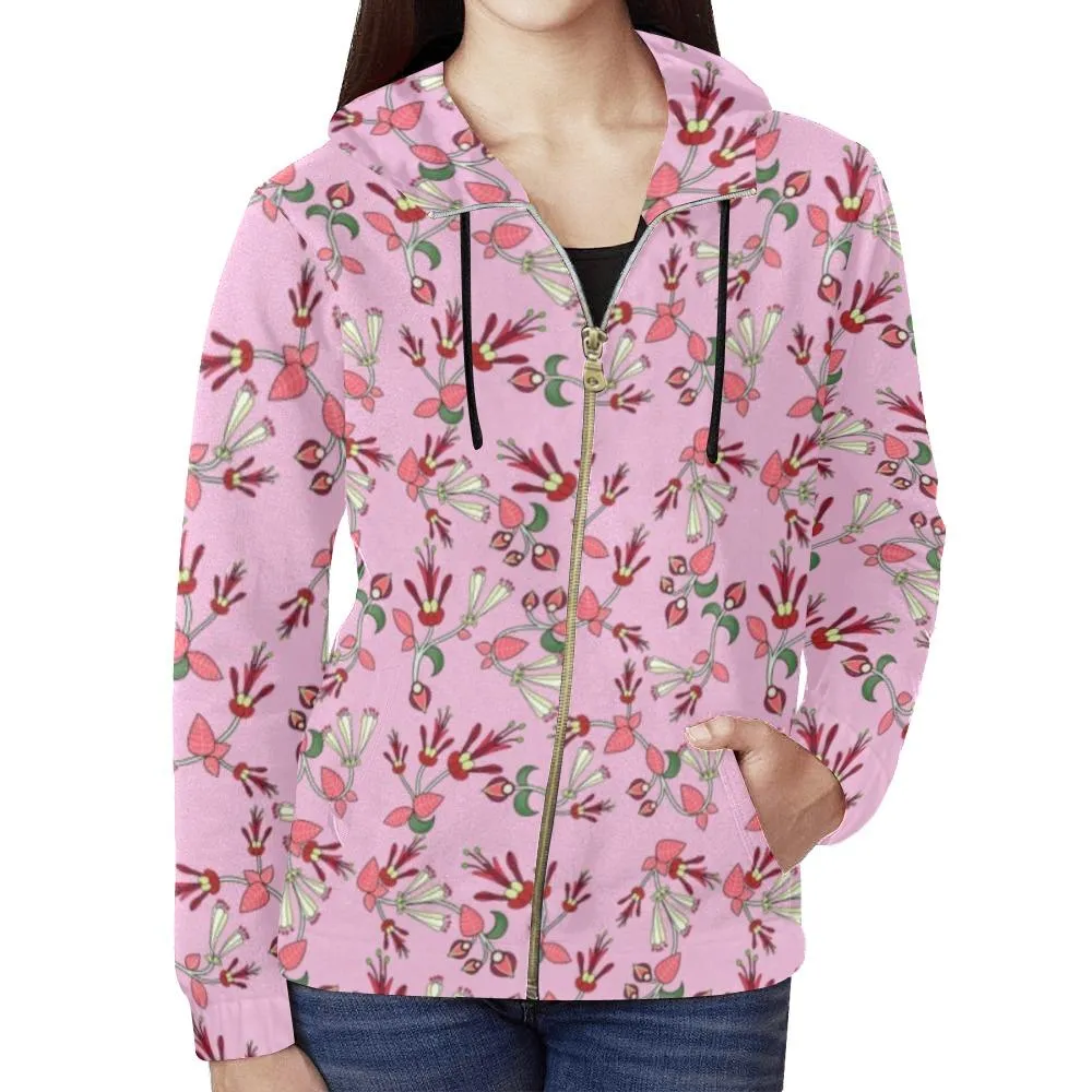 Strawberry Floral Full Zip Hoodie for Women