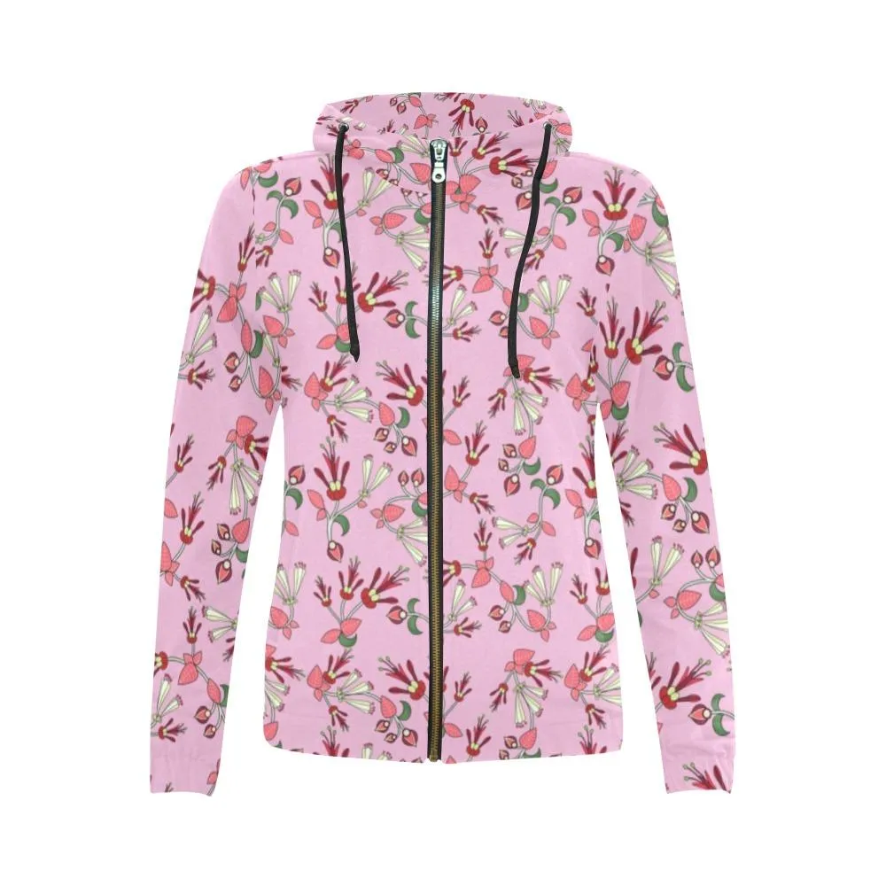 Strawberry Floral Full Zip Hoodie for Women