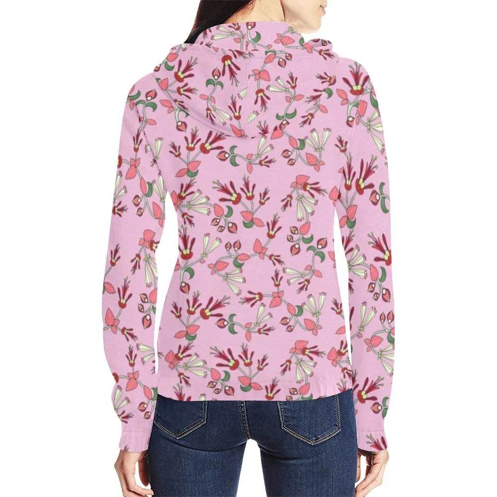 Strawberry Floral Full Zip Hoodie for Women