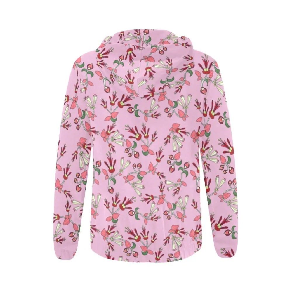 Strawberry Floral Full Zip Hoodie for Women