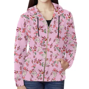 Strawberry Floral Full Zip Hoodie for Women