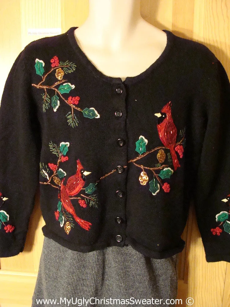 Tacky Christmas Sweater Party Ugly Sweater with Festive Red Cardinal Birds (f892)