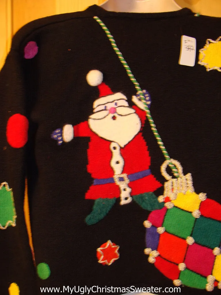 Tacky Ugly Christmas Sweater 80s Santa Clowing Around on Front and Back (f342)