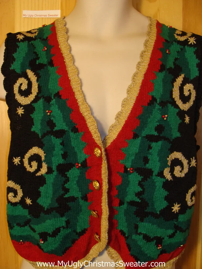 Tacky Ugly Christmas Sweater Vest 80s Awful Colors (f360)