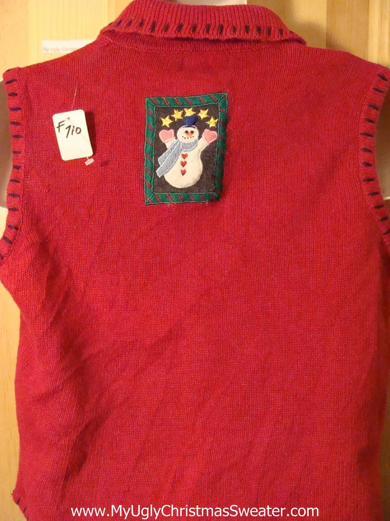 Tacky Ugly Christmas Sweater Vest with Snowmen (f710)