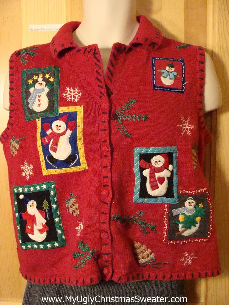 Tacky Ugly Christmas Sweater Vest with Snowmen (f710)