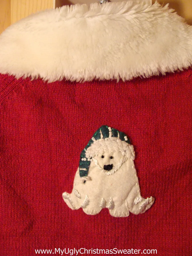 Tacky Ugly Christmas Sweater with a Fluffy Collar and  Polar Bears (f251)