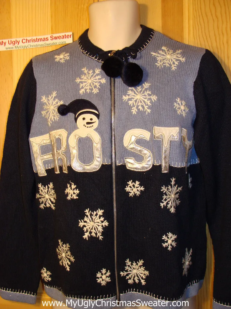 Tacky Ugly Christmas Sweater with Snowflakes and FROSTY the Snowman (f105)