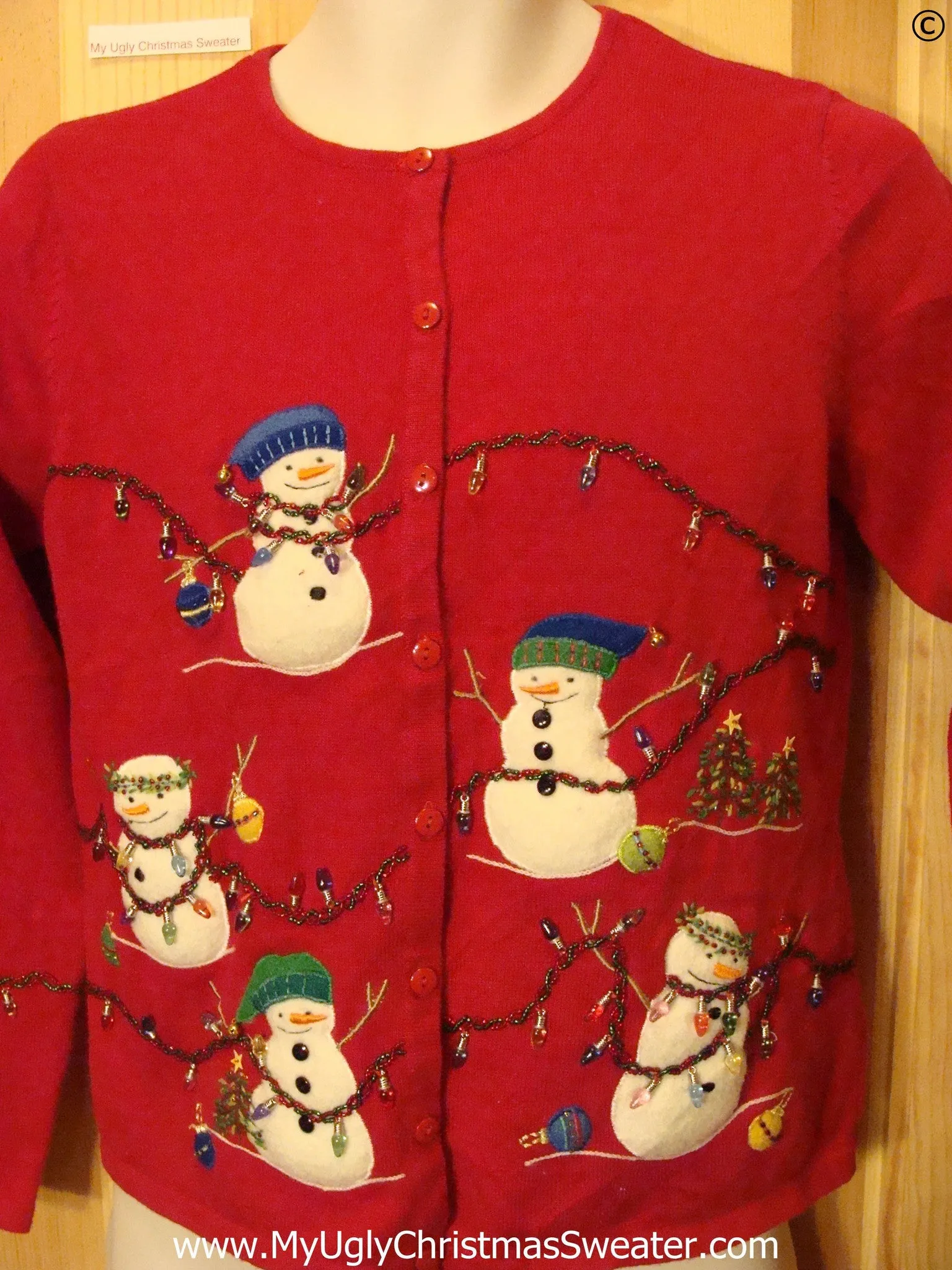 Tangled Snowmen Red Cheap Christmas Sweater