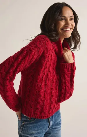 Tied To You Cable Knit Turtleneck Sweater - Haute Red