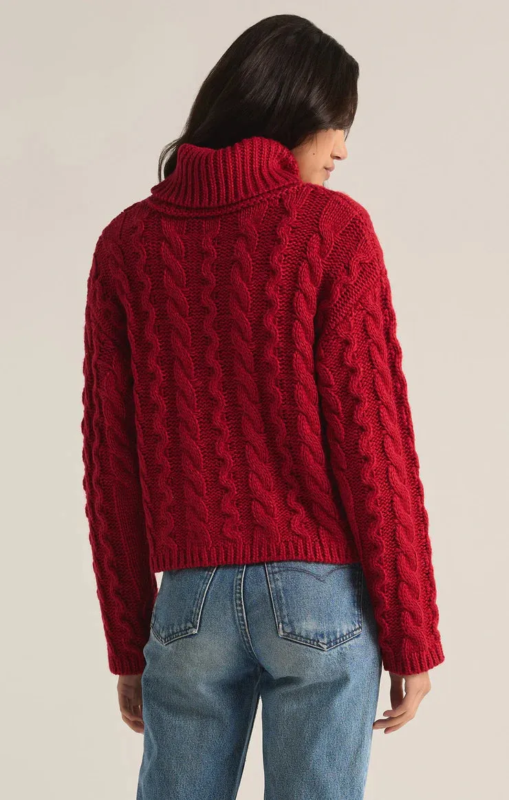 Tied To You Cable Knit Turtleneck Sweater - Haute Red