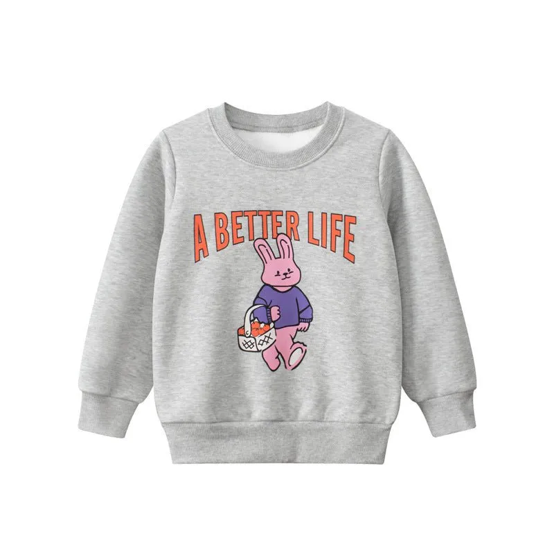 Toddler/Kid Girl's Bunny Print Design Gray Sweatshirt