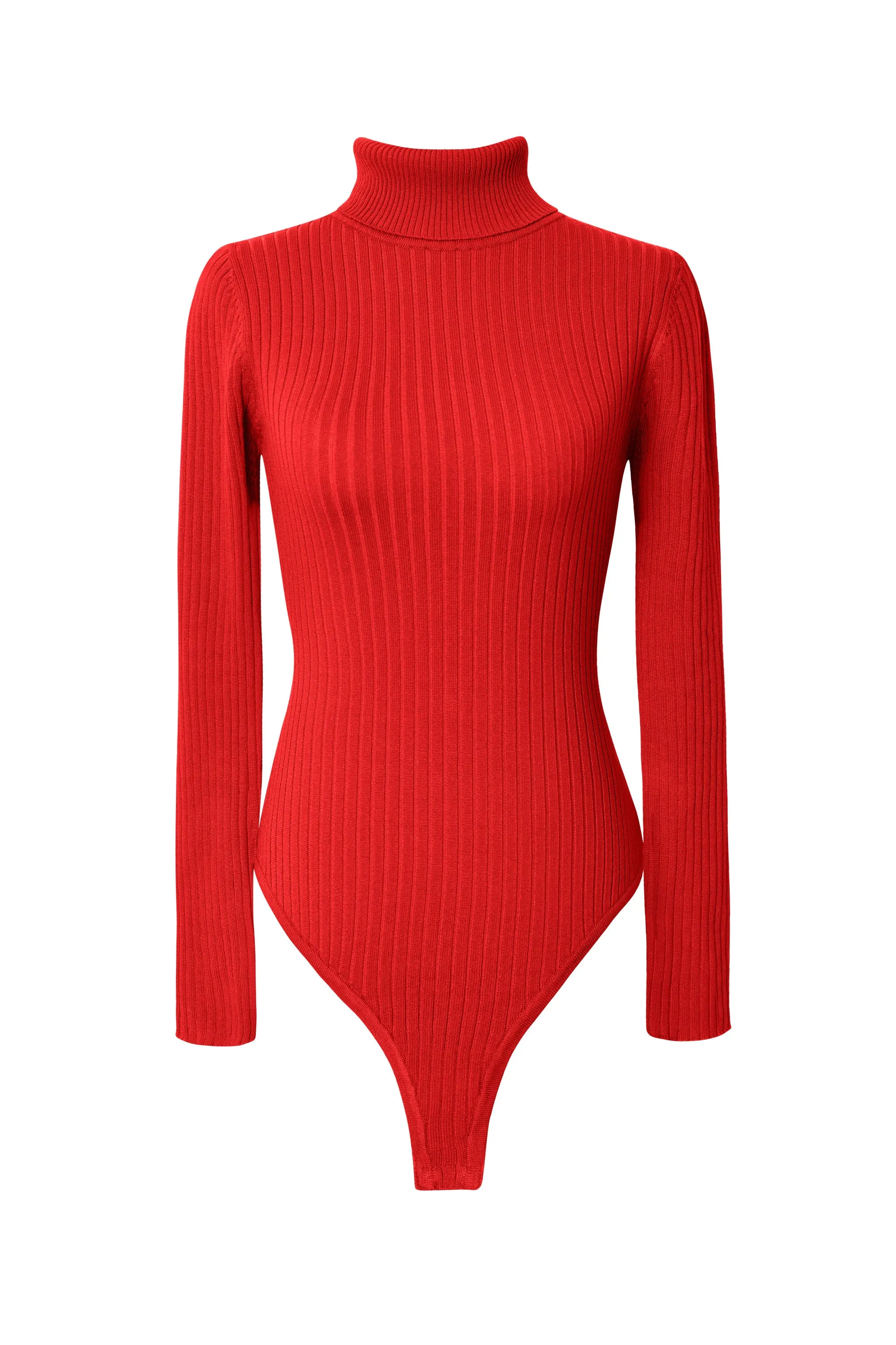 Too True Red Ribbed Turtleneck Bodysuit