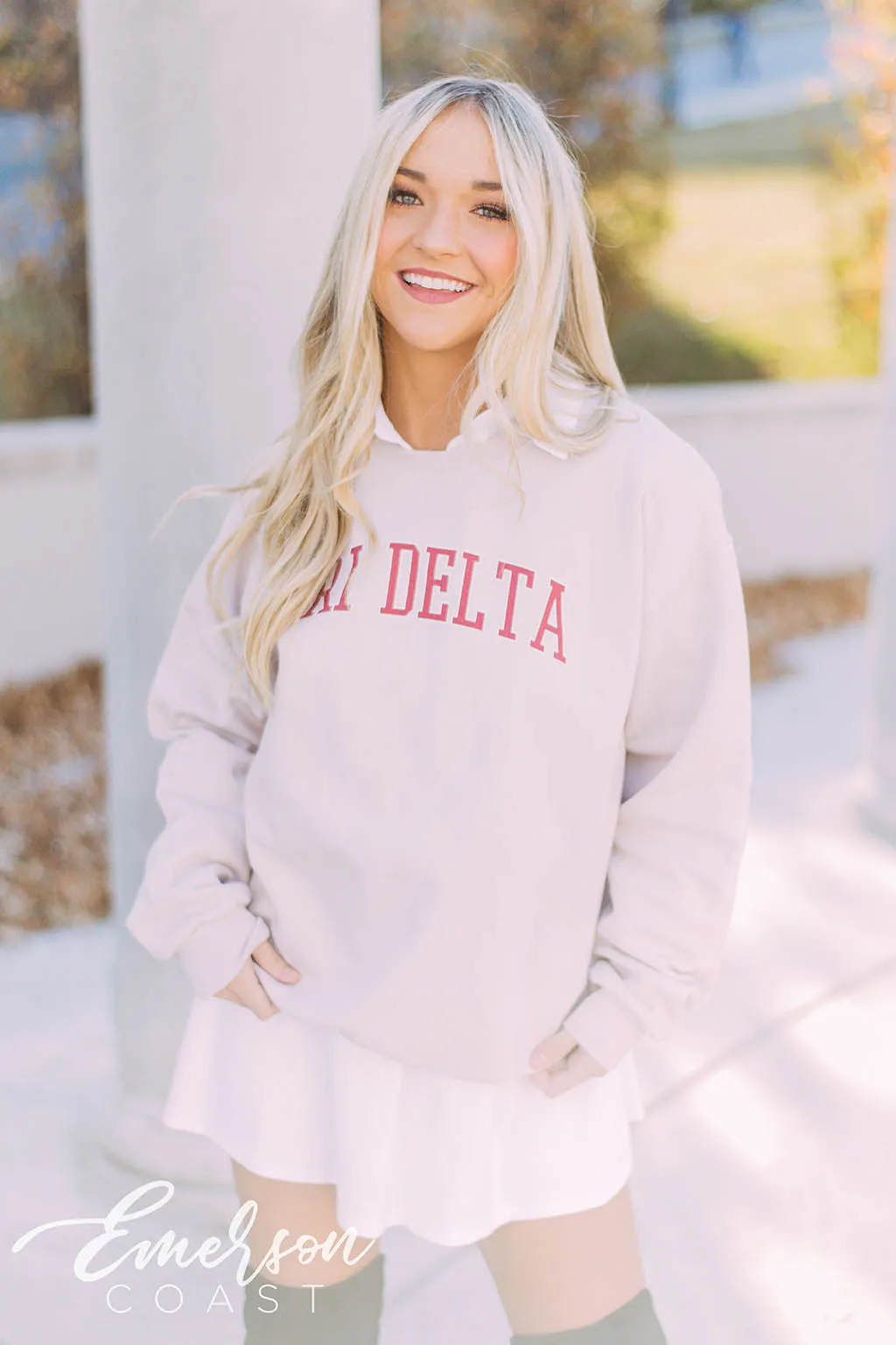 Tri Delta Varsity Sand Sweatshirt