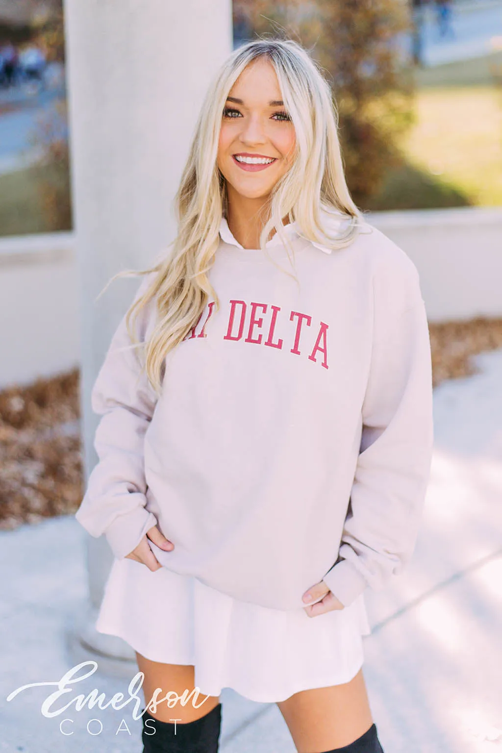 Tri Delta Varsity Sand Sweatshirt