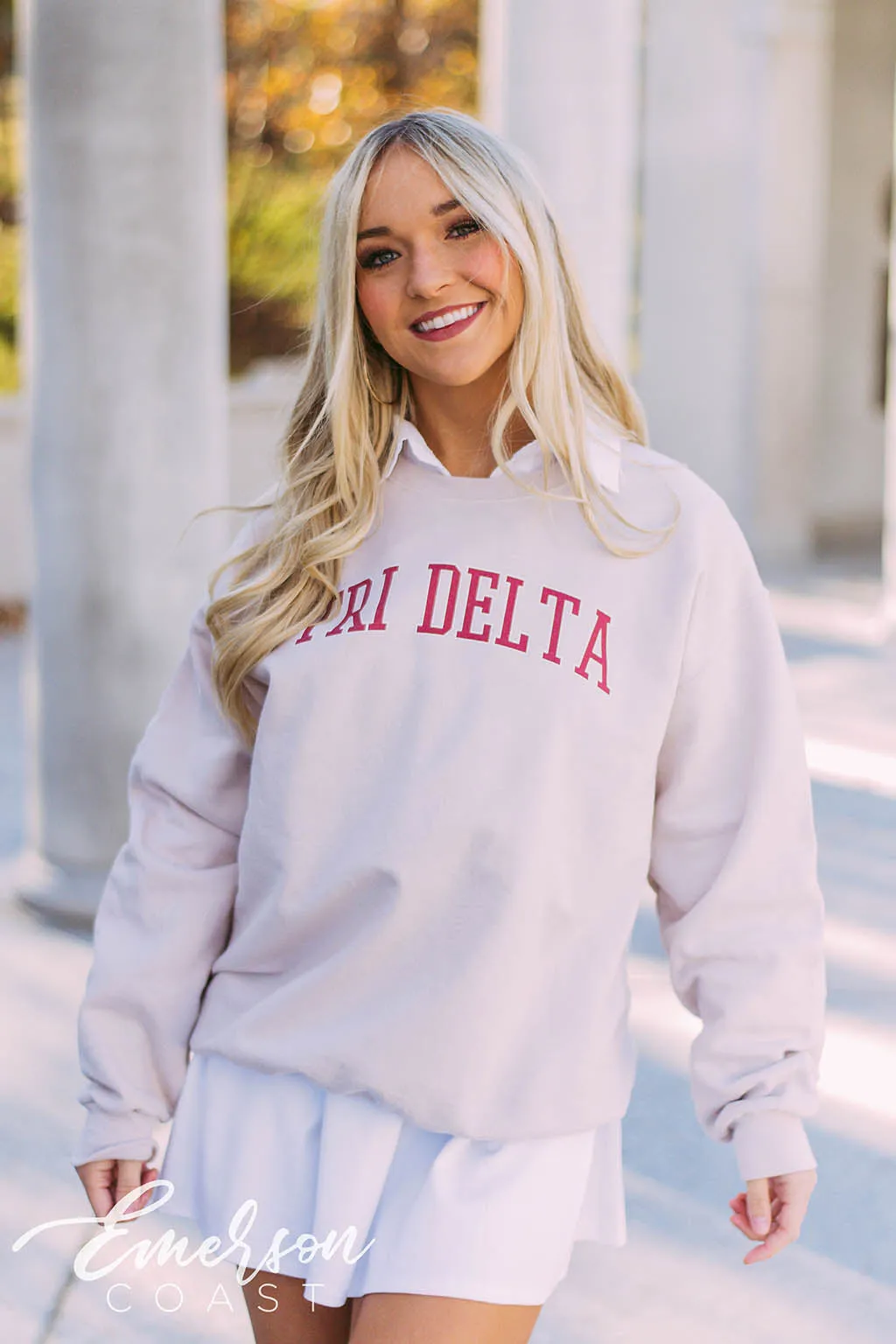 Tri Delta Varsity Sand Sweatshirt