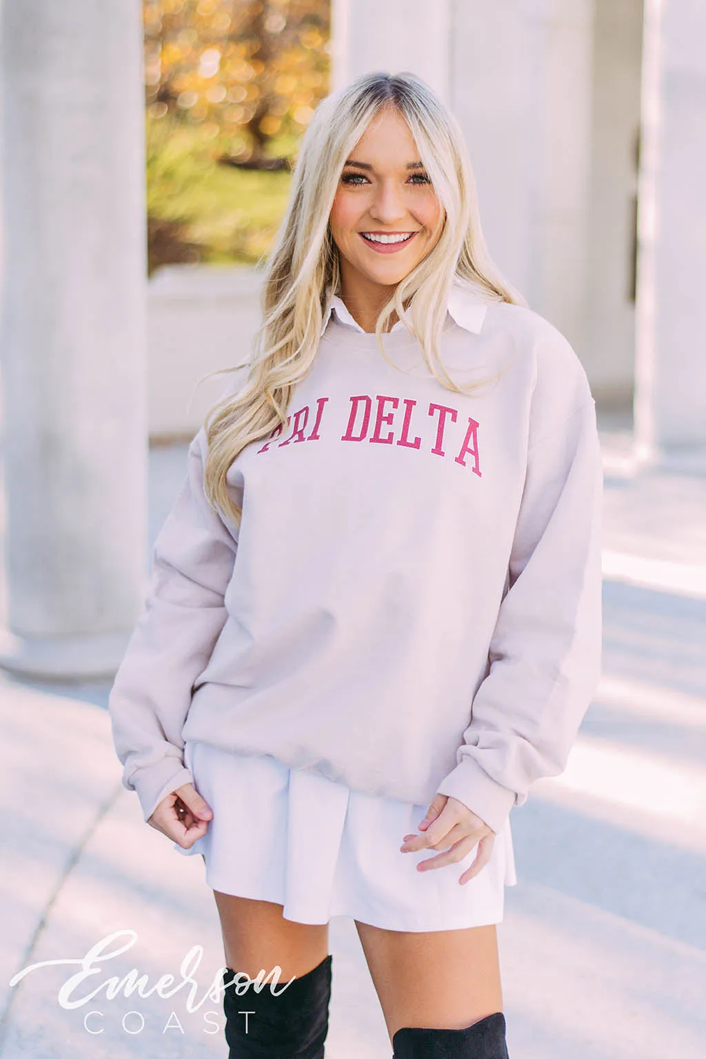 Tri Delta Varsity Sand Sweatshirt