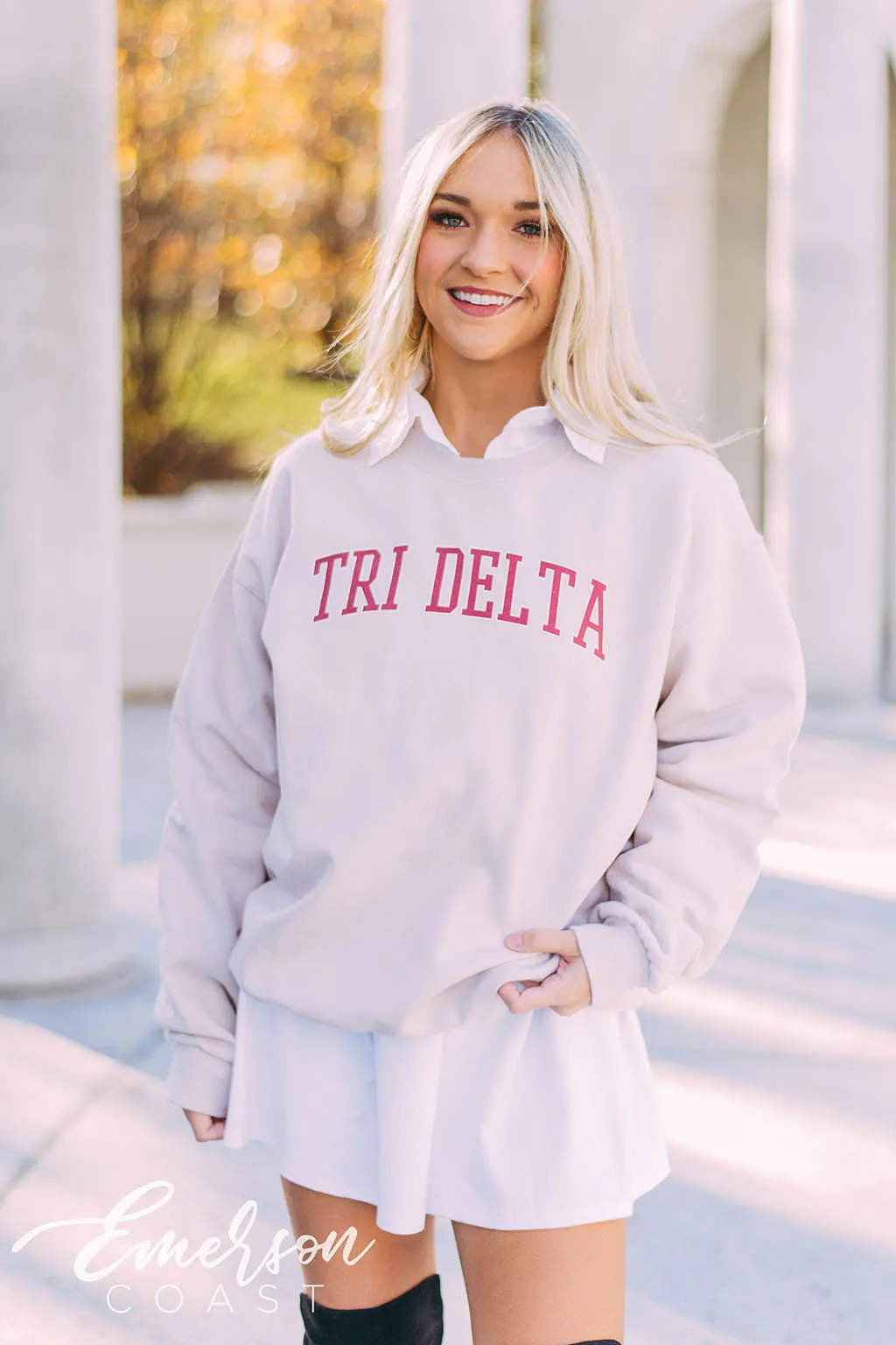 Tri Delta Varsity Sand Sweatshirt