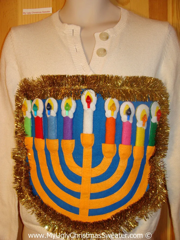 Ugly Christmas Sweater Party Hanukkah Sweater  Menorah (j307)