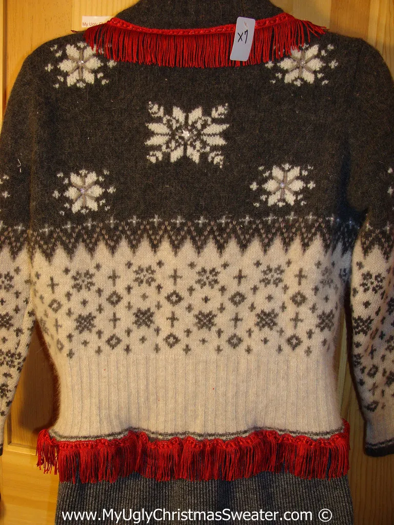 Ugly Christmas Sweater Party Holy Grail of Ugly Nordic Sweater with Reindeer and Pom Pom Trims with Fringe (x7)